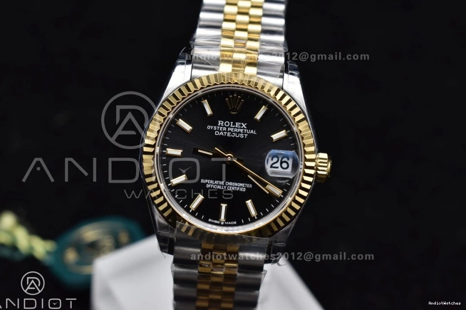 GSF on 278273 Steel DateJust 316L Stick Black Ladies Dial Markers Soft 31 Bracelet 561 YG President 1123